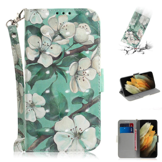 For Samsung Galaxy S21 Ultra 5G 3D Colored Drawing Horizontal Flip Leather Case with Holder & Card Slots & Wallet & Lanyard(Watercolor Flower) - Galaxy S21 Ultra 5G Cases by buy2fix | Online Shopping UK | buy2fix