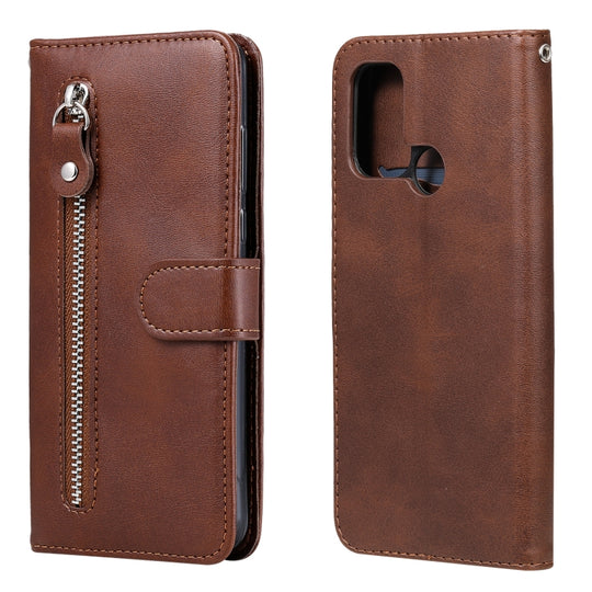 For OPPO A53 / A53S / A32 / A33 Fashion Calf Texture Zipper Horizontal Flip Leather Case with Holder & Card Slots & Wallet(Brown)