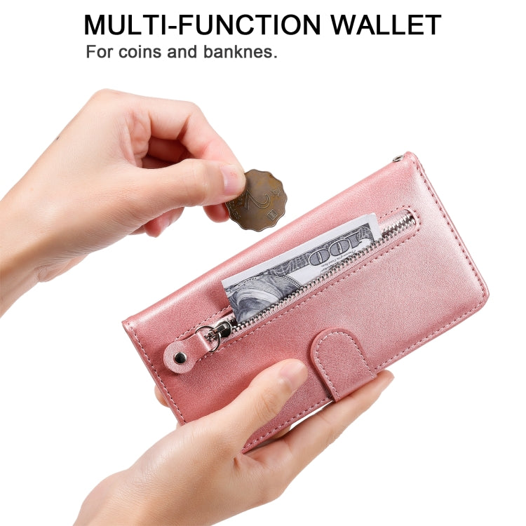 For Motorola Moto G9 Plus Fashion Calf Texture Zipper Horizontal Flip Leather Case with Holder & Card Slots & Wallet(Rose Gold) - Motorola Cases by buy2fix | Online Shopping UK | buy2fix