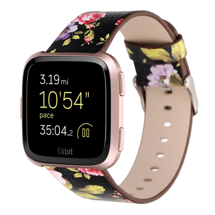 For Fitbit Versa 1 / 2 Flower Pattern  Watch Band(Black Pink) - Watch Bands by buy2fix | Online Shopping UK | buy2fix