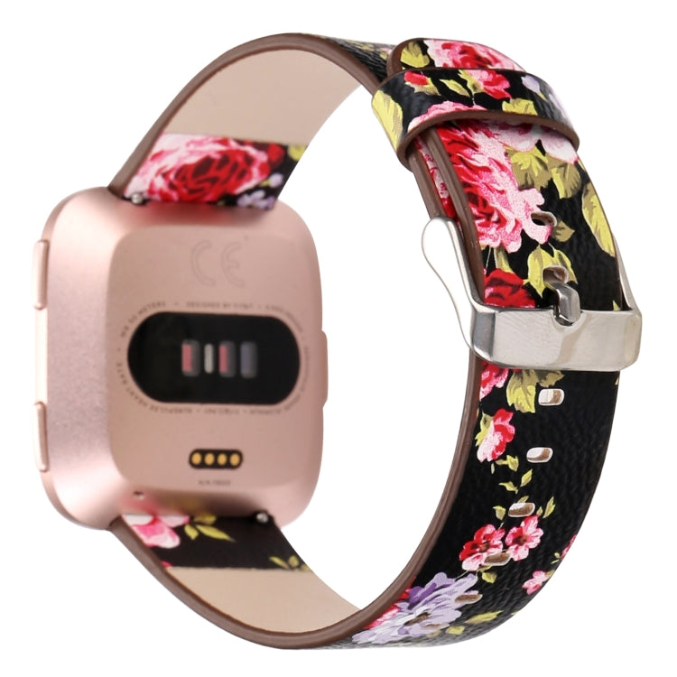 For Fitbit Versa 1 / 2 Flower Pattern  Watch Band(Black Pink) - Watch Bands by buy2fix | Online Shopping UK | buy2fix