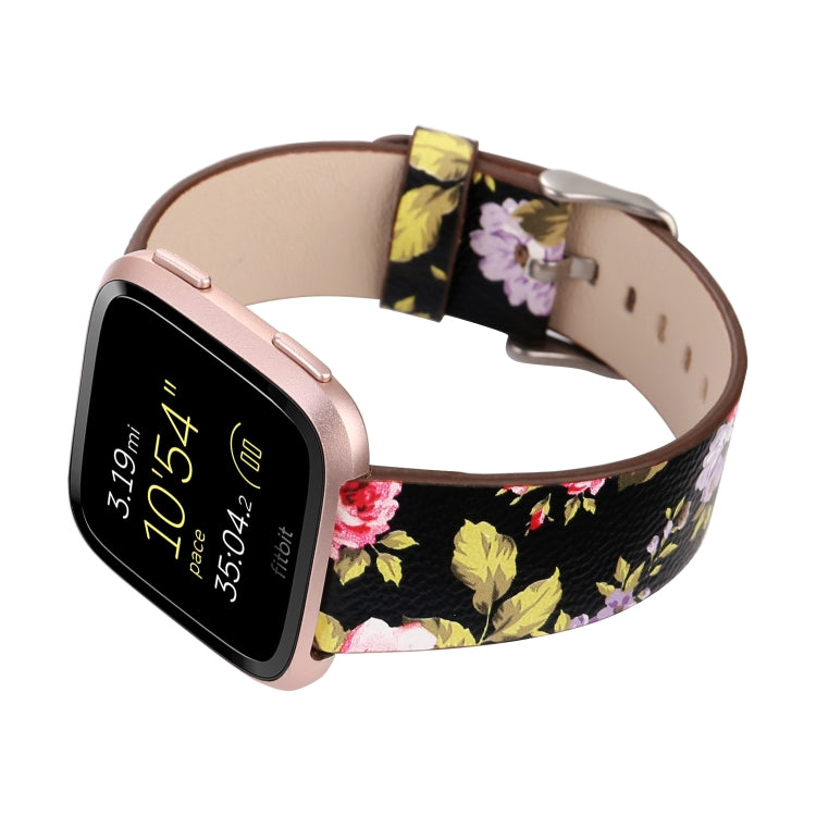 For Fitbit Versa 1 / 2 Flower Pattern  Watch Band(Black Pink) - Watch Bands by buy2fix | Online Shopping UK | buy2fix