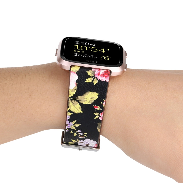 For Fitbit Versa 1 / 2 Flower Pattern  Watch Band(Black Pink) - Watch Bands by buy2fix | Online Shopping UK | buy2fix