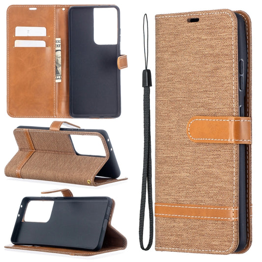 For Samsung Galaxy S21 Ultra 5G Color Matching Denim Texture Horizontal Flip Leather Case with Holder & Card Slots & Wallet & Lanyard(Brown) - Galaxy S21 Ultra 5G Cases by buy2fix | Online Shopping UK | buy2fix