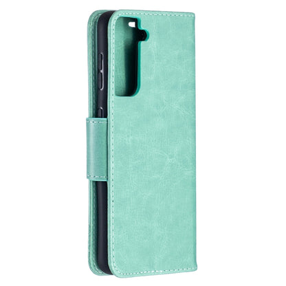 For Samsung Galaxy S21 5G Embossing Two Butterflies Pattern Horizontal Flip PU Leather Case with Holder & Card Slot & Wallet & Lanyard(Green) - Galaxy S21 5G Cases by buy2fix | Online Shopping UK | buy2fix