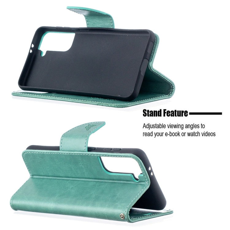 For Samsung Galaxy S21 5G Embossing Two Butterflies Pattern Horizontal Flip PU Leather Case with Holder & Card Slot & Wallet & Lanyard(Green) - Galaxy S21 5G Cases by buy2fix | Online Shopping UK | buy2fix