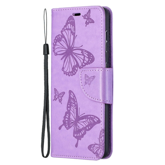 For Samsung Galaxy S21 5G Embossing Two Butterflies Pattern Horizontal Flip PU Leather Case with Holder & Card Slot & Wallet & Lanyard(Purple) - Galaxy S21 5G Cases by buy2fix | Online Shopping UK | buy2fix