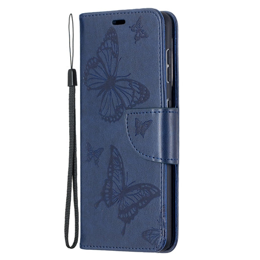For Samsung Galaxy S21 5G Embossing Two Butterflies Pattern Horizontal Flip PU Leather Case with Holder & Card Slot & Wallet & Lanyard(Blue) - Galaxy S21 5G Cases by buy2fix | Online Shopping UK | buy2fix
