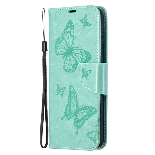 For Samsung Galaxy S21+ 5G Embossing Two Butterflies Pattern Horizontal Flip PU Leather Case with Holder & Card Slot & Wallet & Lanyard(Green) - Galaxy S21+ 5G Cases by buy2fix | Online Shopping UK | buy2fix