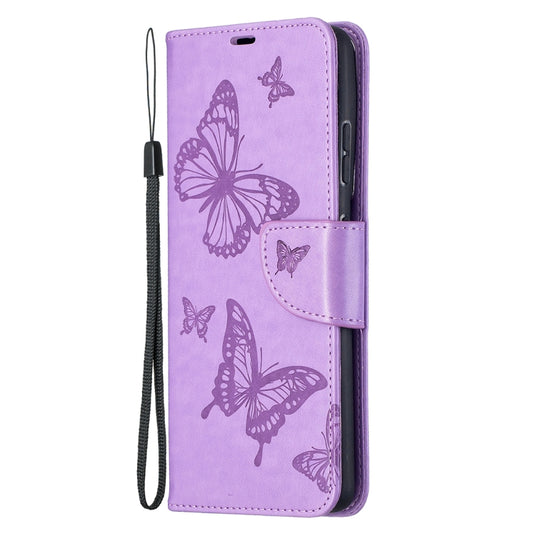 For Samsung Galaxy S21 Ultra 5G Embossing Two Butterflies Pattern Horizontal Flip PU Leather Case with Holder & Card Slot & Wallet & Lanyard(Purple) - Galaxy S21 Ultra 5G Cases by buy2fix | Online Shopping UK | buy2fix