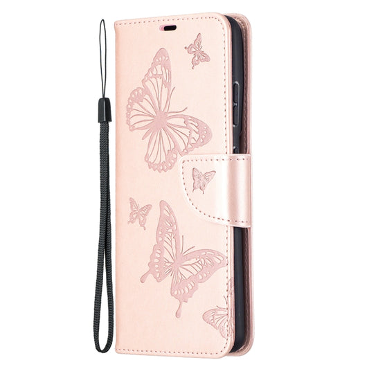 For Samsung Galaxy S21 Ultra 5G Embossing Two Butterflies Pattern Horizontal Flip PU Leather Case with Holder & Card Slot & Wallet & Lanyard(Rose Gold) - Galaxy S21 Ultra 5G Cases by buy2fix | Online Shopping UK | buy2fix