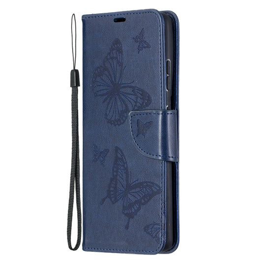 For Samsung Galaxy S21 Ultra 5G Embossing Two Butterflies Pattern Horizontal Flip PU Leather Case with Holder & Card Slot & Wallet & Lanyard(Blue) - Galaxy S21 Ultra 5G Cases by buy2fix | Online Shopping UK | buy2fix