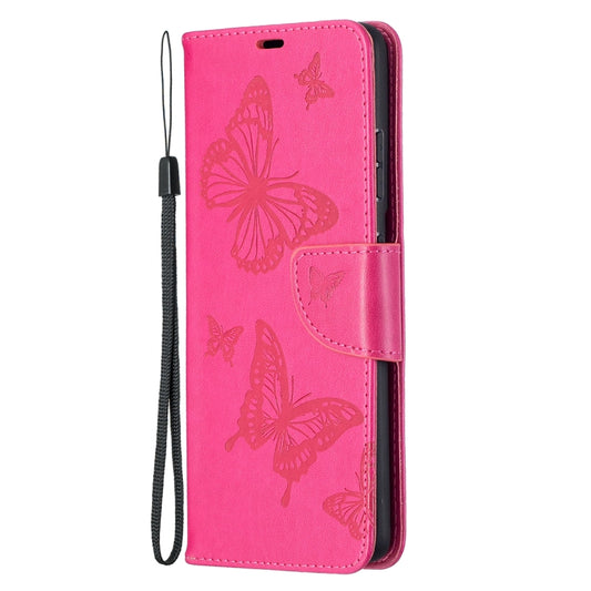 For Samsung Galaxy S21 Ultra 5G Embossing Two Butterflies Pattern Horizontal Flip PU Leather Case with Holder & Card Slot & Wallet & Lanyard(Rose Red) - Galaxy S21 Ultra 5G Cases by buy2fix | Online Shopping UK | buy2fix