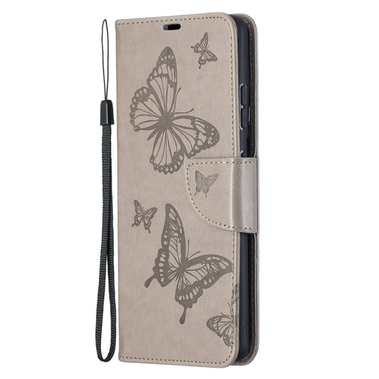 For Samsung Galaxy S21 Ultra 5G Embossing Two Butterflies Pattern Horizontal Flip PU Leather Case with Holder & Card Slot & Wallet & Lanyard(Grey) - Galaxy S21 Ultra 5G Cases by buy2fix | Online Shopping UK | buy2fix