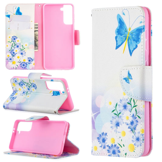 For Samsung Galaxy S21 5G Colored Drawing Pattern Horizontal Flip Leather Case with Holder & Card Slots & Wallet(Flower and Butterfly) - Galaxy S21 5G Cases by buy2fix | Online Shopping UK | buy2fix