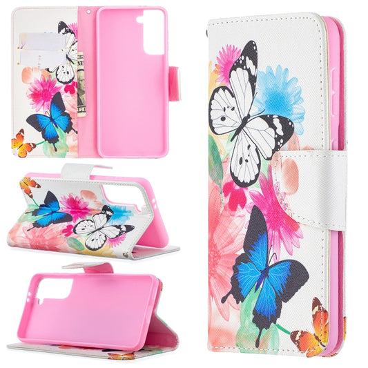 For Samsung Galaxy S21 5G Colored Drawing Pattern Horizontal Flip Leather Case with Holder & Card Slots & Wallet(Butterfly) - Galaxy S21 5G Cases by buy2fix | Online Shopping UK | buy2fix