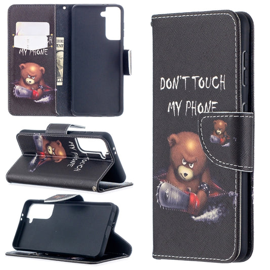 For Samsung Galaxy S21 5G Colored Drawing Pattern Horizontal Flip Leather Case with Holder & Card Slots & Wallet(Bear) - Galaxy S21 5G Cases by buy2fix | Online Shopping UK | buy2fix