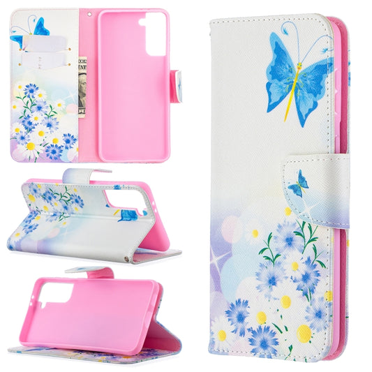 For Samsung Galaxy S21+ 5G Colored Drawing Pattern Horizontal Flip Leather Case with Holder & Card Slots & Wallet(Flower and Butterfly) - Galaxy S21+ 5G Cases by buy2fix | Online Shopping UK | buy2fix
