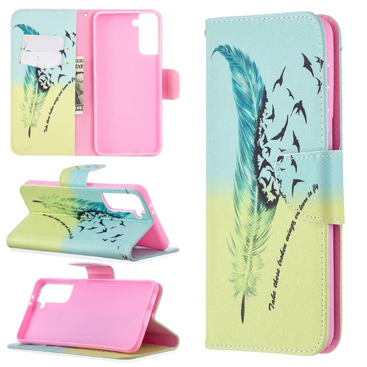For Samsung Galaxy S21+ 5G Colored Drawing Pattern Horizontal Flip Leather Case with Holder & Card Slots & Wallet(Feather) - Galaxy S21+ 5G Cases by buy2fix | Online Shopping UK | buy2fix