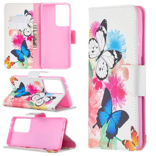 For Samsung Galaxy S21 Ultra 5G Colored Drawing Pattern Horizontal Flip Leather Case with Holder & Card Slots & Wallet(Butterfly) - Galaxy S21 Ultra 5G Cases by buy2fix | Online Shopping UK | buy2fix