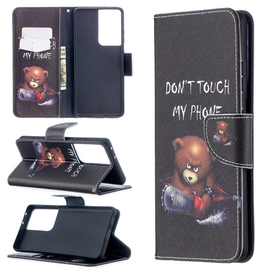 For Samsung Galaxy S21 Ultra 5G Colored Drawing Pattern Horizontal Flip Leather Case with Holder & Card Slots & Wallet(Bear)