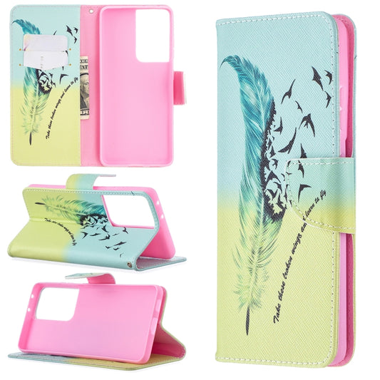 For Samsung Galaxy S21 Ultra 5G Colored Drawing Pattern Horizontal Flip Leather Case with Holder & Card Slots & Wallet(Feather) - Galaxy S21 Ultra 5G Cases by buy2fix | Online Shopping UK | buy2fix