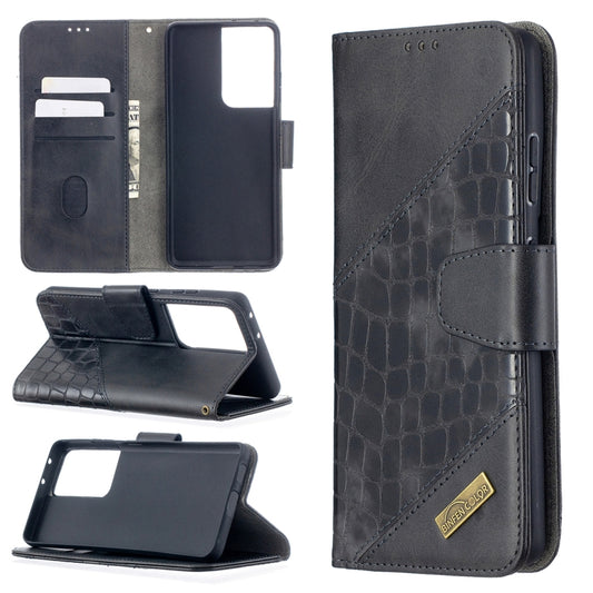For Samsung Galaxy S21 Ultra 5G Matching Color Crocodile Texture Horizontal Flip PU Leather Case with Wallet & Holder & Card Slots(Black) - Galaxy S21 Ultra 5G Cases by buy2fix | Online Shopping UK | buy2fix