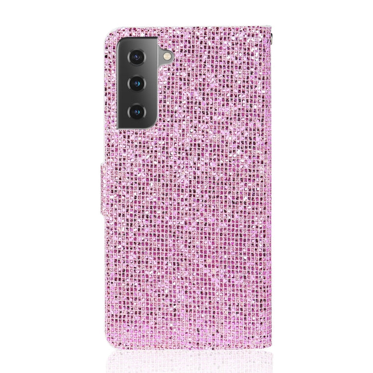 For Samsung Galaxy S21 5G Glitter Powder Horizontal Flip Leather Case with Card Slots & Holder & Lanyard(Pink) - Galaxy S21 5G Cases by buy2fix | Online Shopping UK | buy2fix