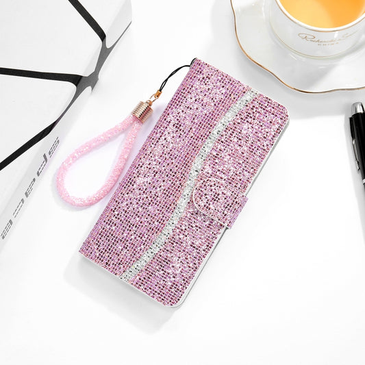 For Samsung Galaxy S21 Ultra 5G Glitter Powder Horizontal Flip Leather Case with Card Slots & Holder & Lanyard(Pink) - Galaxy S21 Ultra 5G Cases by buy2fix | Online Shopping UK | buy2fix