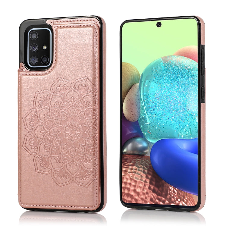 For Samsung Galaxy A71 / A81 / A10 / A91 Double Buckle Mandala Pattern PU+TPU Protective Case with Card Slots & Holder & Photo Frame(Rose Gold) by buy2fix