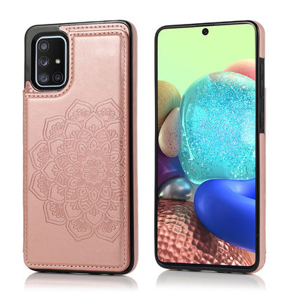 For Samsung Galaxy A71 / A81 / A10 / A91 Double Buckle Mandala Pattern PU+TPU Protective Case with Card Slots & Holder & Photo Frame(Rose Gold) by buy2fix