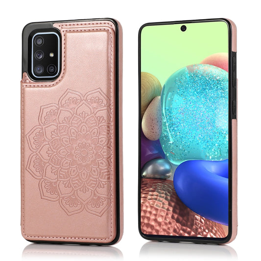 For Samsung Galaxy A71 / A81 / A10 / A91 Double Buckle Mandala Pattern PU+TPU Protective Case with Card Slots & Holder & Photo Frame(Rose Gold) by buy2fix