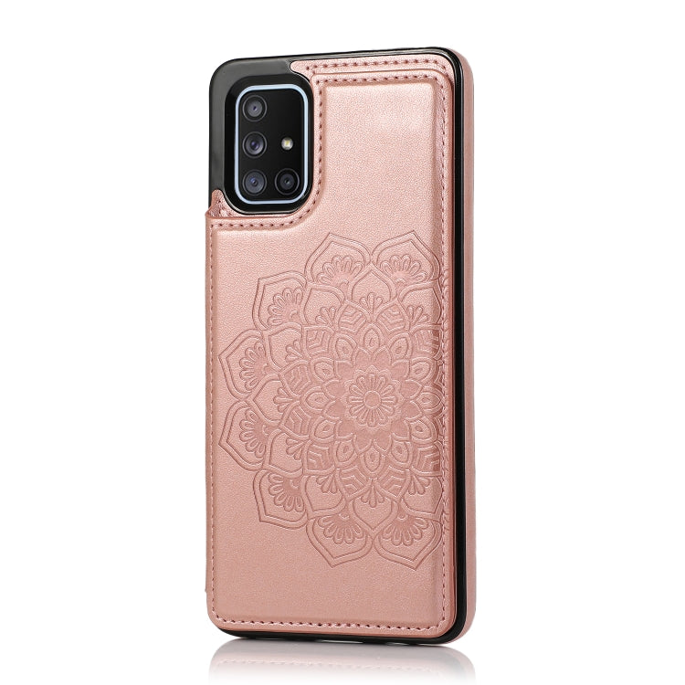 For Samsung Galaxy A71 / A81 / A10 / A91 Double Buckle Mandala Pattern PU+TPU Protective Case with Card Slots & Holder & Photo Frame(Rose Gold) by buy2fix