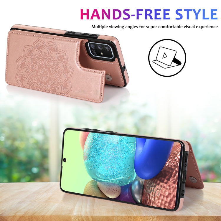 For Samsung Galaxy A71 / A81 / A10 / A91 Double Buckle Mandala Pattern PU+TPU Protective Case with Card Slots & Holder & Photo Frame(Rose Gold) by buy2fix