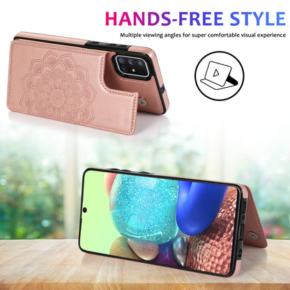 For Samsung Galaxy A71 / A81 / A10 / A91 Double Buckle Mandala Pattern PU+TPU Protective Case with Card Slots & Holder & Photo Frame(Rose Gold) by buy2fix