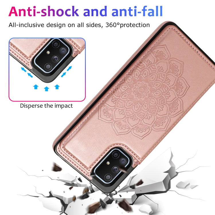 For Samsung Galaxy A71 / A81 / A10 / A91 Double Buckle Mandala Pattern PU+TPU Protective Case with Card Slots & Holder & Photo Frame(Rose Gold) by buy2fix