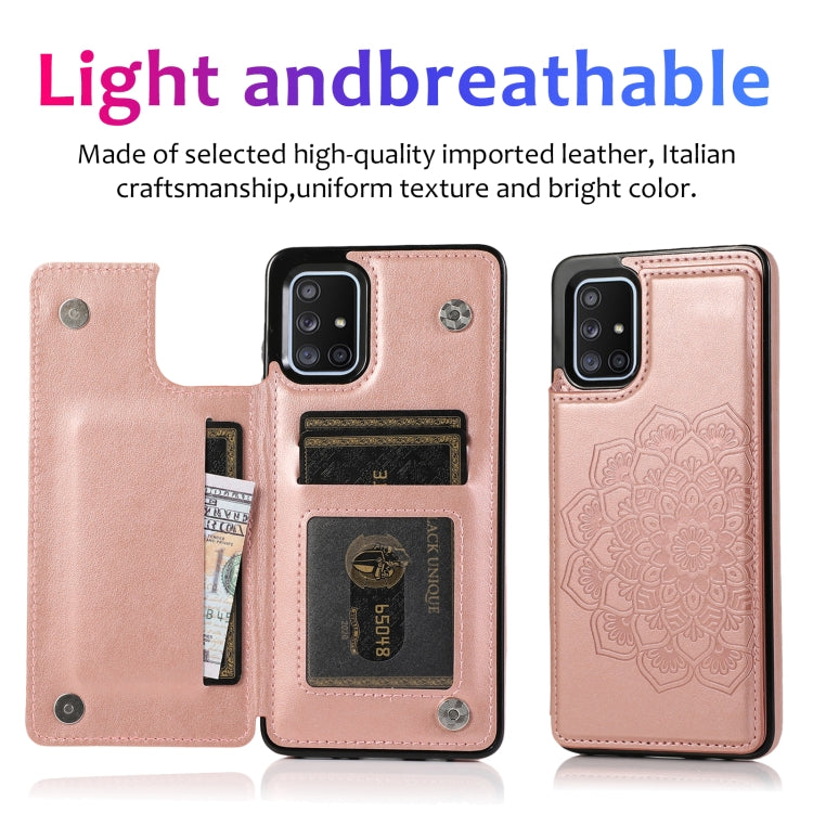For Samsung Galaxy A71 / A81 / A10 / A91 Double Buckle Mandala Pattern PU+TPU Protective Case with Card Slots & Holder & Photo Frame(Rose Gold) by buy2fix