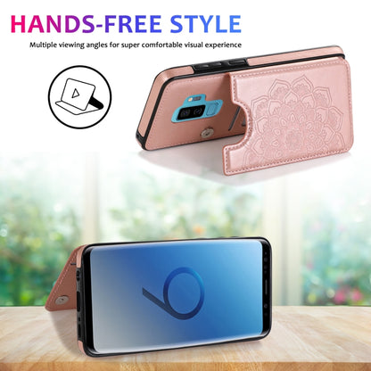 For Samsung Galaxy S9 Plus Double Buckle Mandala Pattern PU+TPU Protective Case with Card Slots & Holder & Photo Frame(Rose Gold) by buy2fix