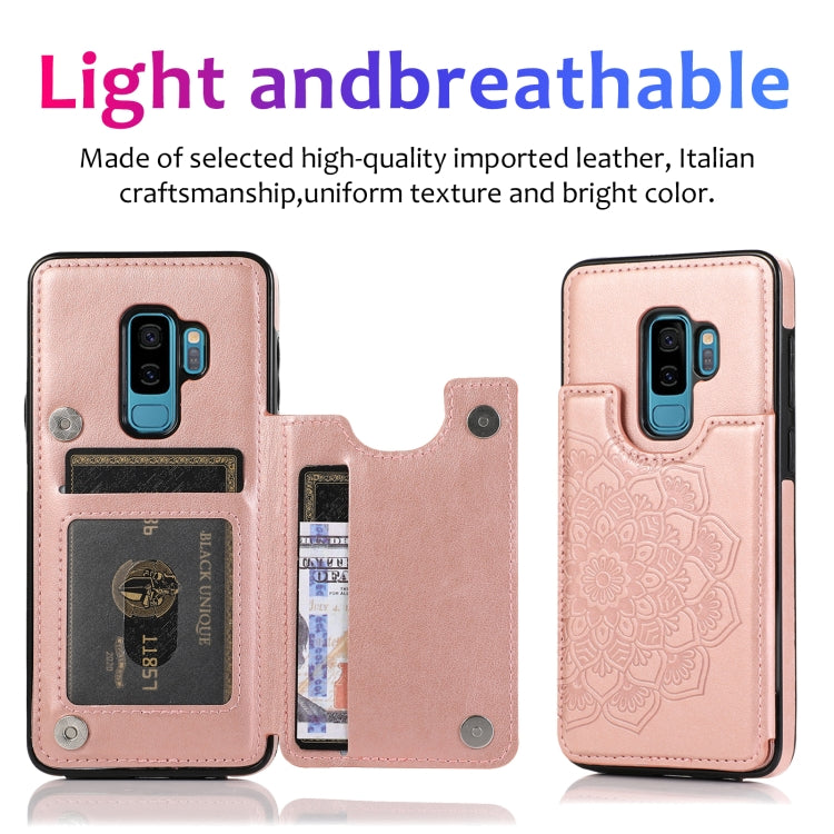 For Samsung Galaxy S9 Plus Double Buckle Mandala Pattern PU+TPU Protective Case with Card Slots & Holder & Photo Frame(Rose Gold) by buy2fix