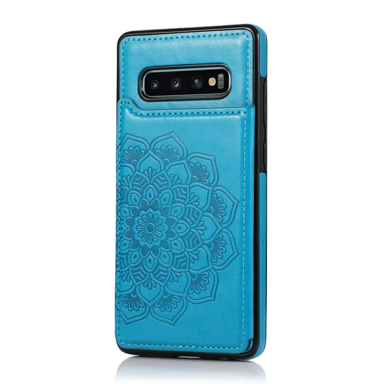 For Samsung Galaxy S10 Plus Double Buckle Mandala Pattern PU+TPU Protective Case with Card Slots & Holder & Photo Frame(Blue) by buy2fix