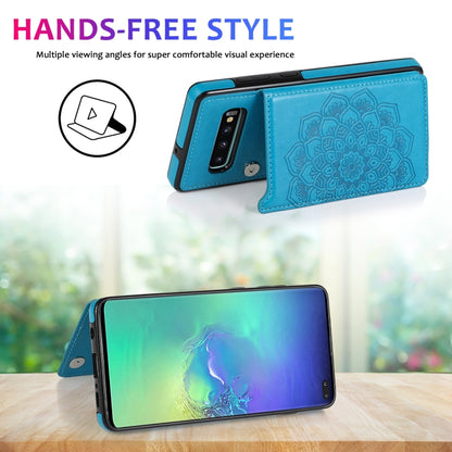 For Samsung Galaxy S10 Plus Double Buckle Mandala Pattern PU+TPU Protective Case with Card Slots & Holder & Photo Frame(Blue) by buy2fix