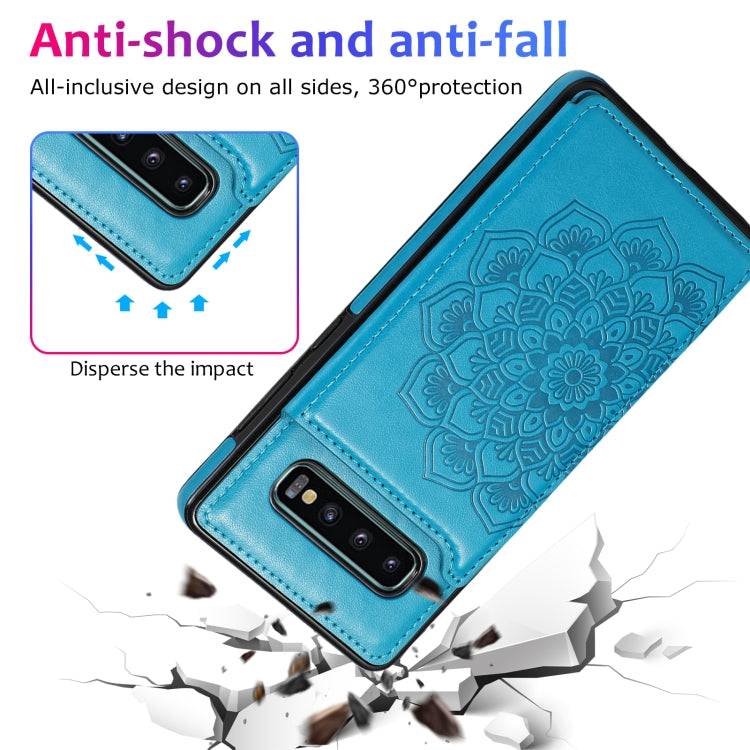 For Samsung Galaxy S10 Plus Double Buckle Mandala Pattern PU+TPU Protective Case with Card Slots & Holder & Photo Frame(Blue) by buy2fix