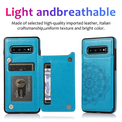 For Samsung Galaxy S10 Plus Double Buckle Mandala Pattern PU+TPU Protective Case with Card Slots & Holder & Photo Frame(Blue) by buy2fix