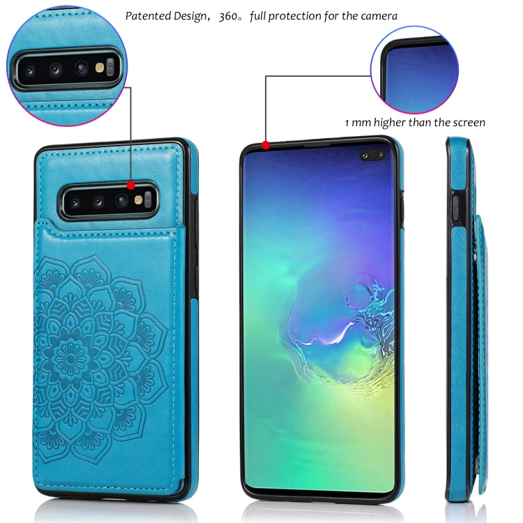For Samsung Galaxy S10 Plus Double Buckle Mandala Pattern PU+TPU Protective Case with Card Slots & Holder & Photo Frame(Blue) by buy2fix