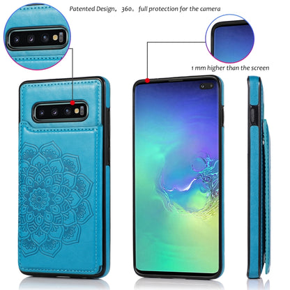 For Samsung Galaxy S10 Plus Double Buckle Mandala Pattern PU+TPU Protective Case with Card Slots & Holder & Photo Frame(Blue) by buy2fix