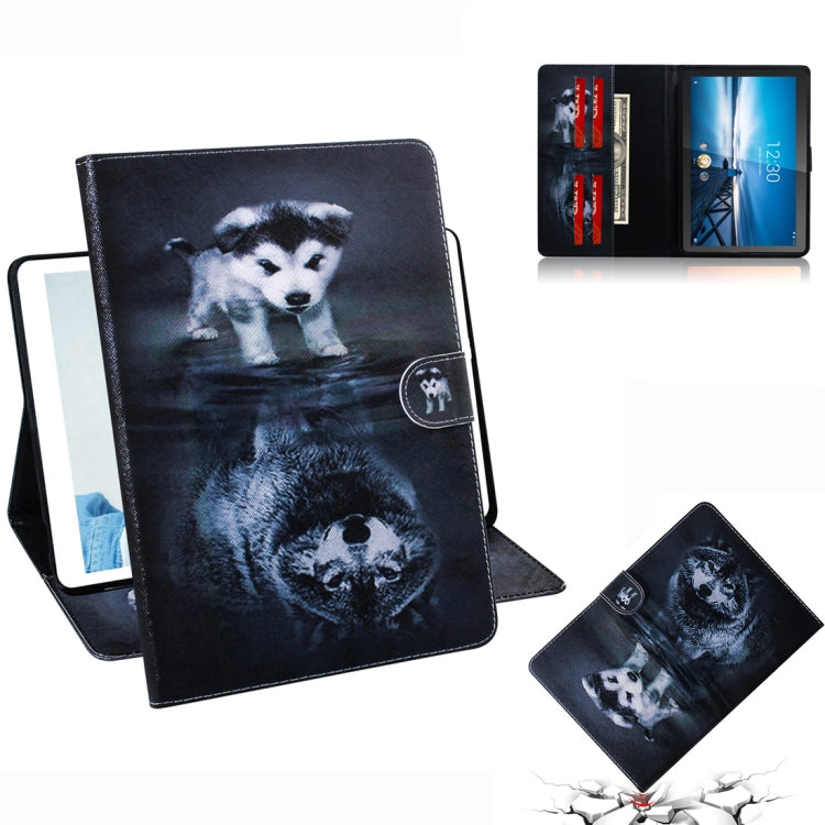For Lenovo Tab M10 FHD REL TB-X605 Coloured Drawing Horizontal Flip Leather Case with Holder & Card Slots & Wallet(Wolf and Dog) by buy2fix