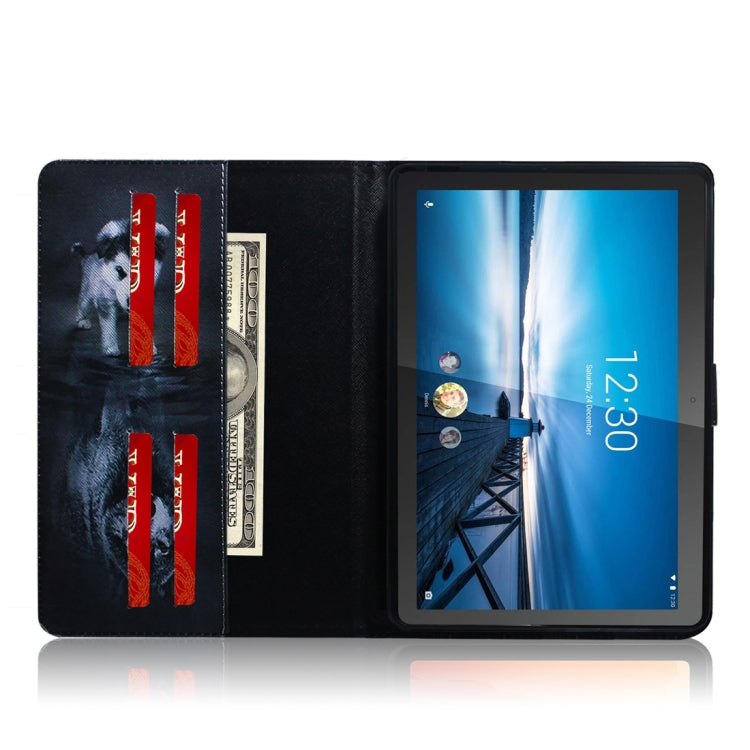 For Lenovo Tab M10 FHD REL TB-X605 Coloured Drawing Horizontal Flip Leather Case with Holder & Card Slots & Wallet(Wolf and Dog) by buy2fix