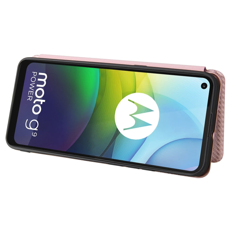 For Motorola Moto G9 Power Carbon Fiber Texture Horizontal Flip TPU + PC + PU Leather Case with Card Slot(Pink) - Motorola Cases by buy2fix | Online Shopping UK | buy2fix
