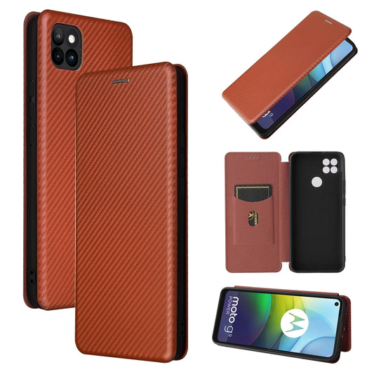 For Motorola Moto G9 Power Carbon Fiber Texture Horizontal Flip TPU + PC + PU Leather Case with Card Slot(Brown) - Motorola Cases by buy2fix | Online Shopping UK | buy2fix
