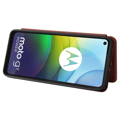 For Motorola Moto G9 Power Carbon Fiber Texture Horizontal Flip TPU + PC + PU Leather Case with Card Slot(Brown) - Motorola Cases by buy2fix | Online Shopping UK | buy2fix